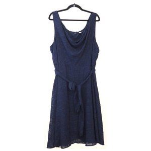 NWT Carmen Marc Valvo Navy Blue Sleeveless Cowl Neck Floral Jacquard Dress